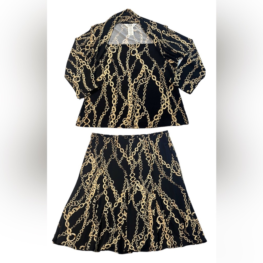 S.L.B. Petite Chain Print Top and Skirt Set S60-11